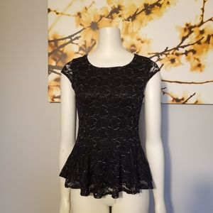 Macy's black and silver stretchy dressy blouse